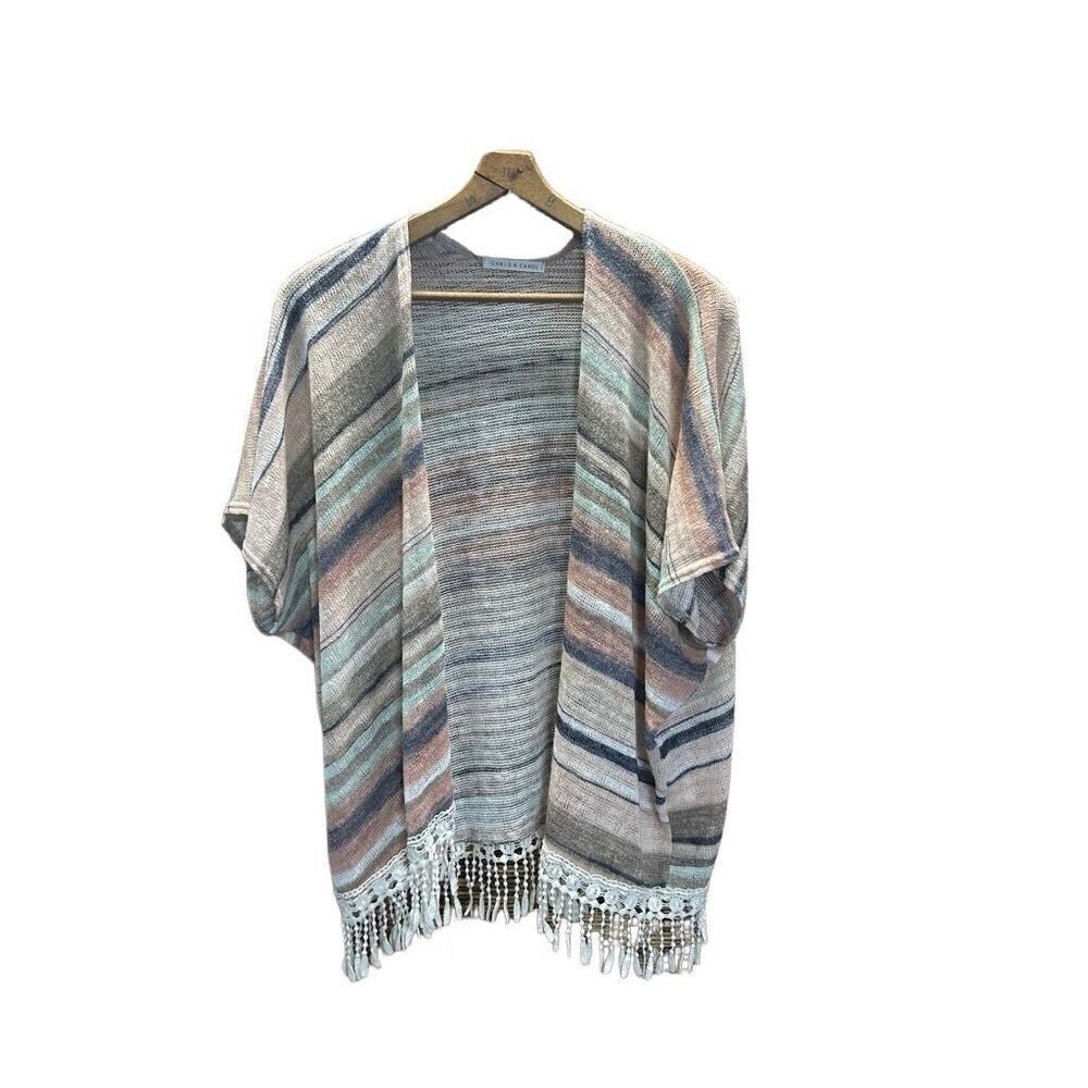 Chris & Carol Small (S) Open Front Fringed Pastel Cardigan BOHO